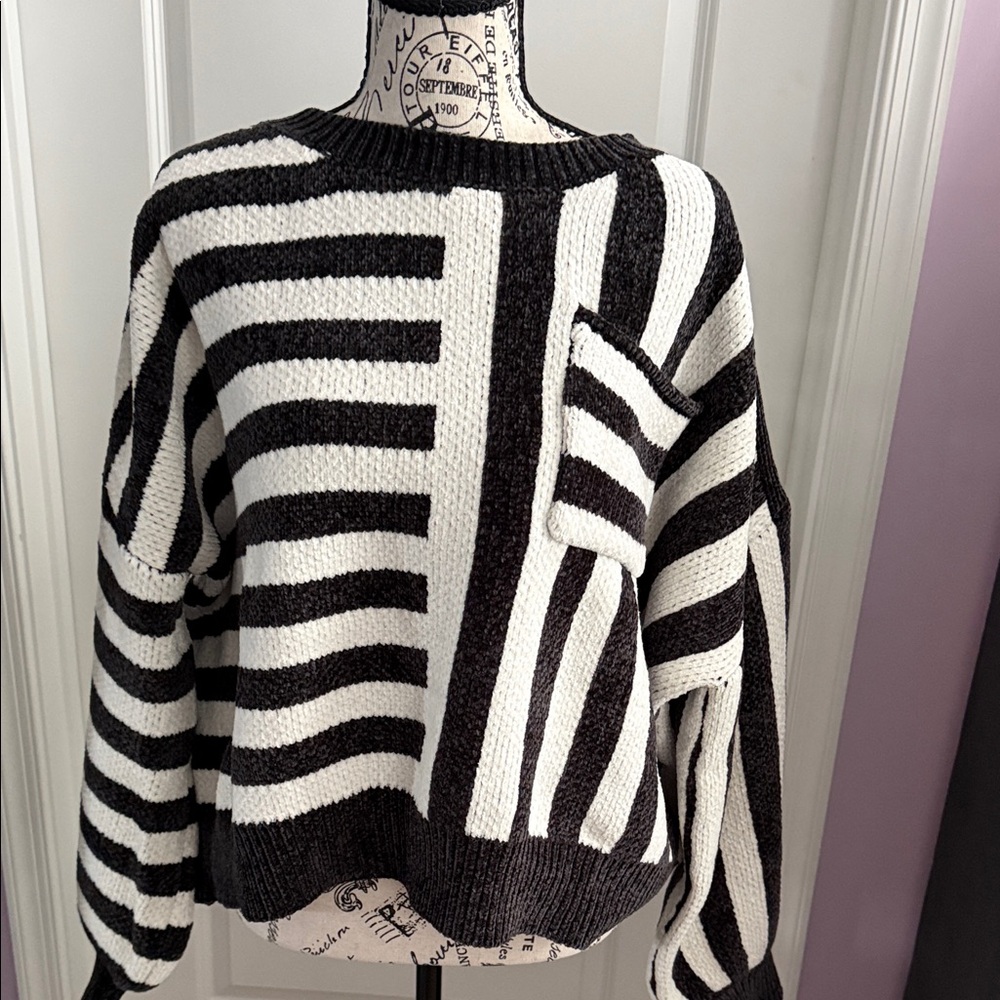 POL Black and White Striped Sweater